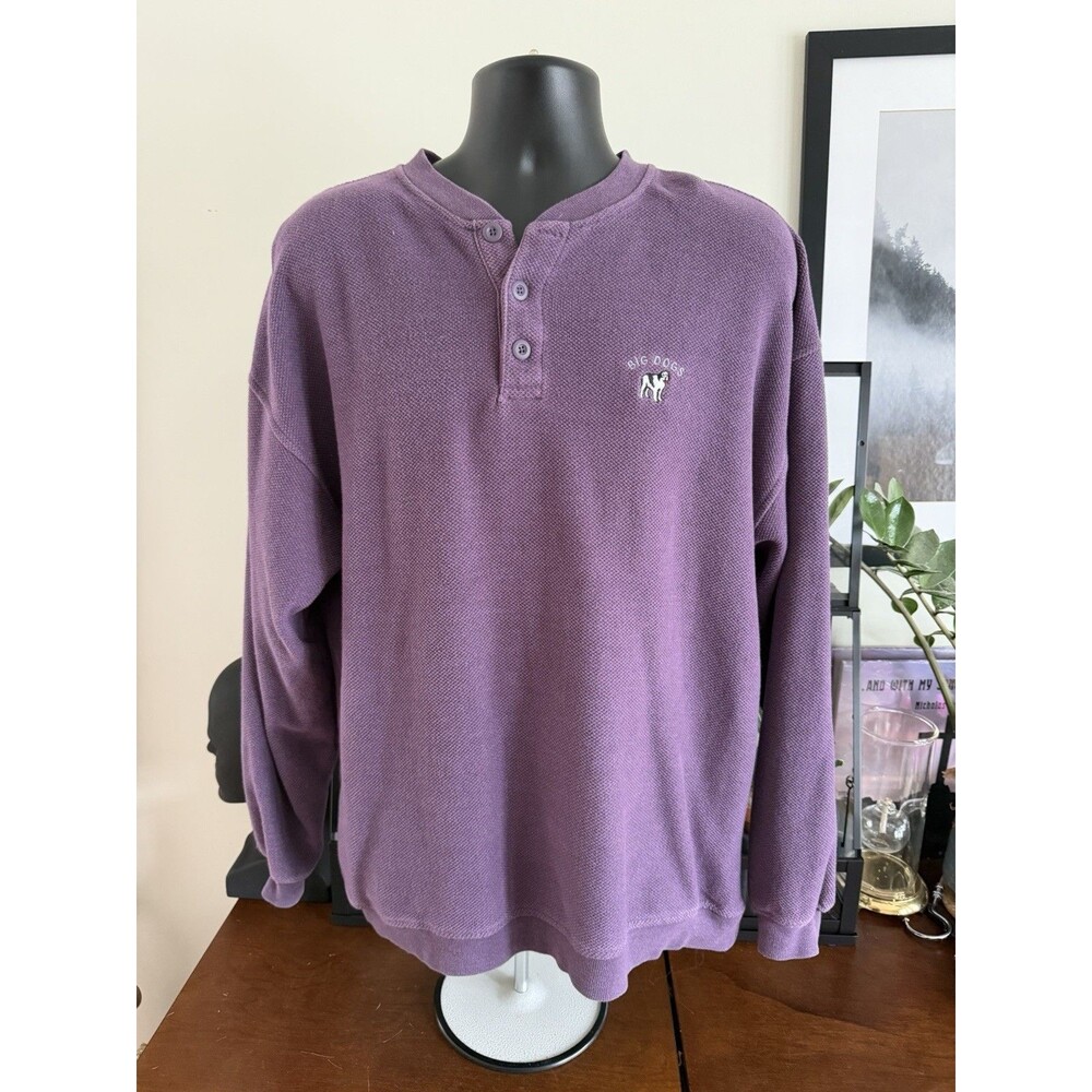 Vintage 90s BIG DOGS Henley Sweatshirt Men's XL Purple Long Sleeve